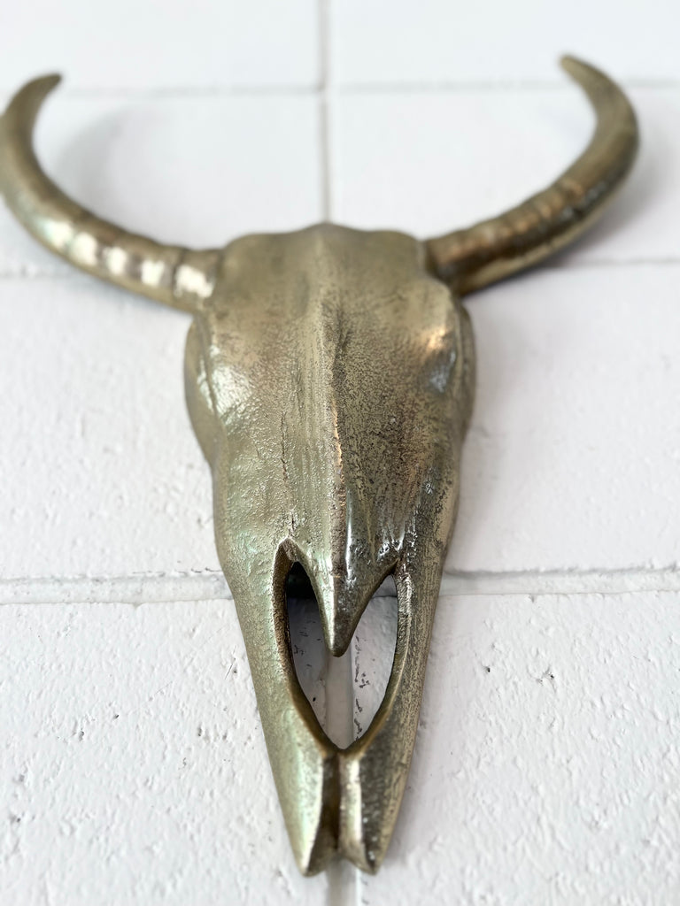 Western Longhorn Brass Skull Wall Hanging Decor
