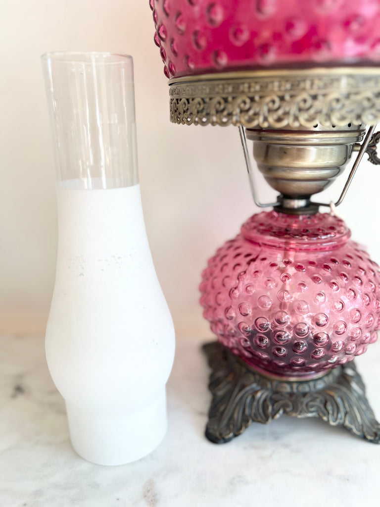 Cranberry Glass Hobnail Electric Hurricane Lamp