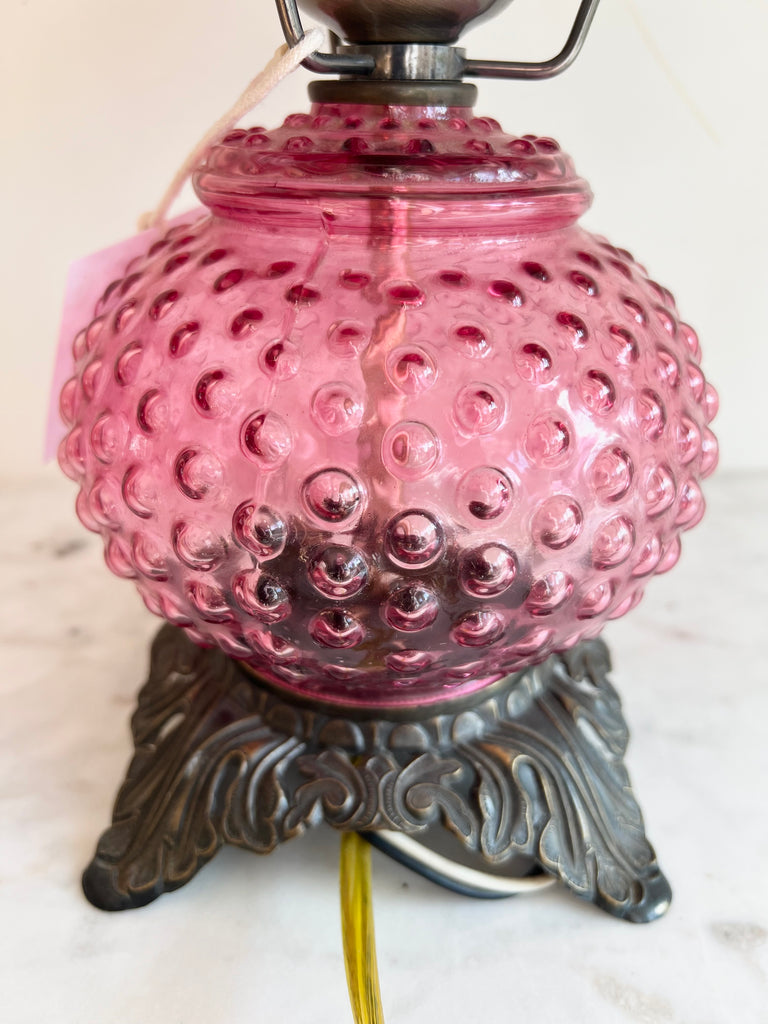 Cranberry Glass Hobnail Electric Hurricane Lamp