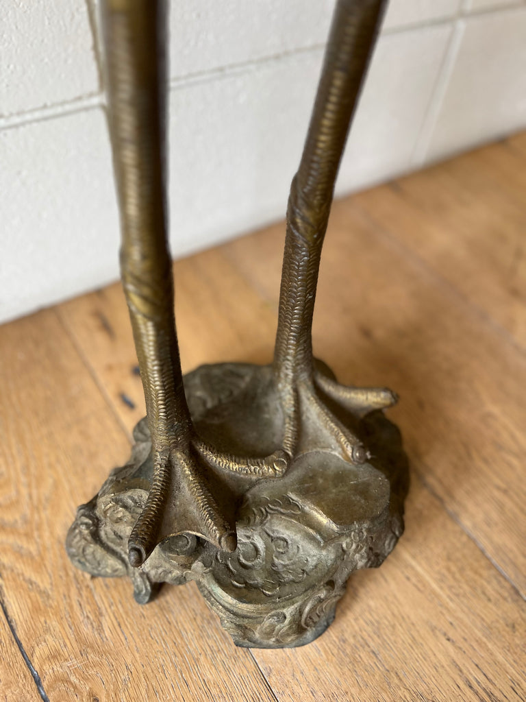 Vintage Bronze & Marble Crane Bird Pedestal Table
