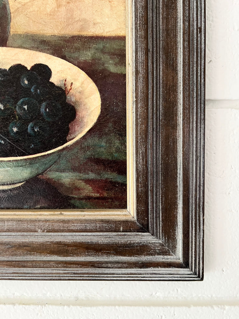 Framed Vintage Litho Print, Still Life Fruit and Flowers