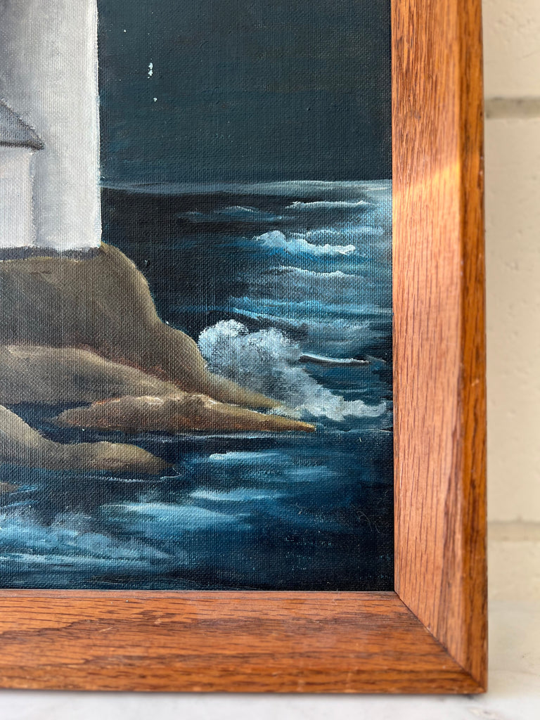 Framed Original Painting Lighthouse Seascape
