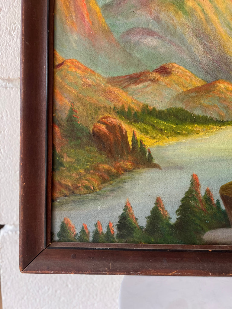 Framed Original Painting Lakeside Cabin