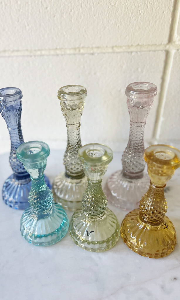Crafted Glass Colorful Candle Holder Set