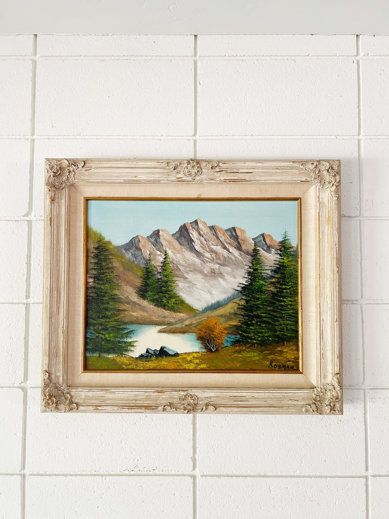 Framed Original Oil Painting Alpine Nature Scene “Mountains”