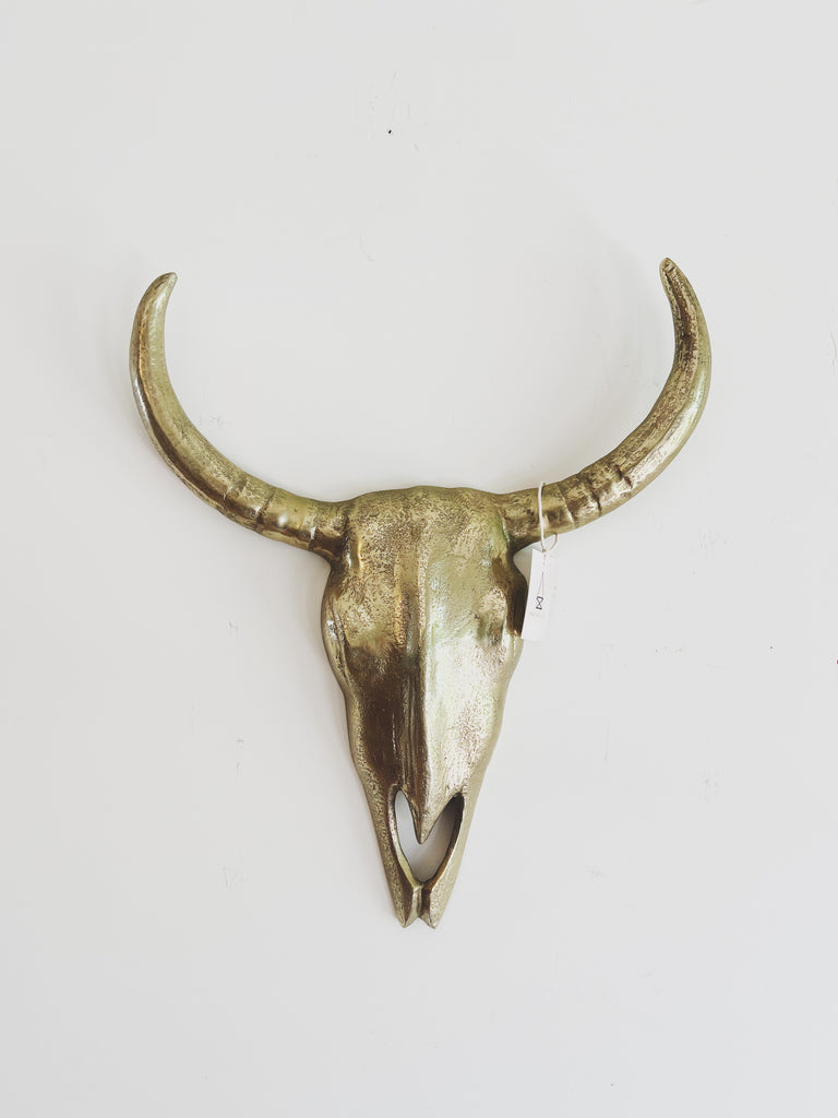 Western Longhorn Brass Skull Wall Hanging Decor