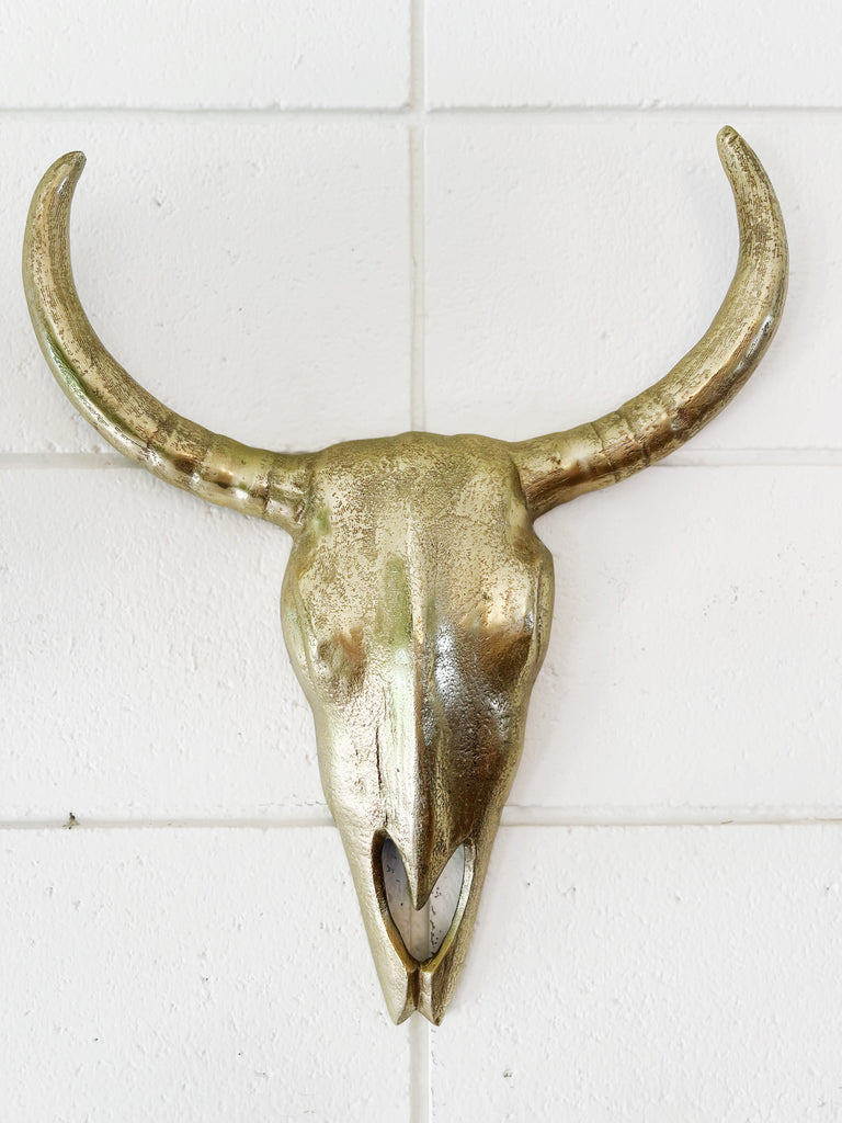 Western Longhorn Brass Skull Wall Hanging Decor
