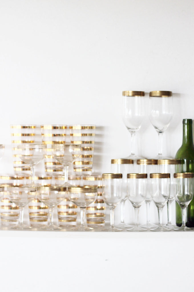 Gold vintage 60's bar highball glassware set