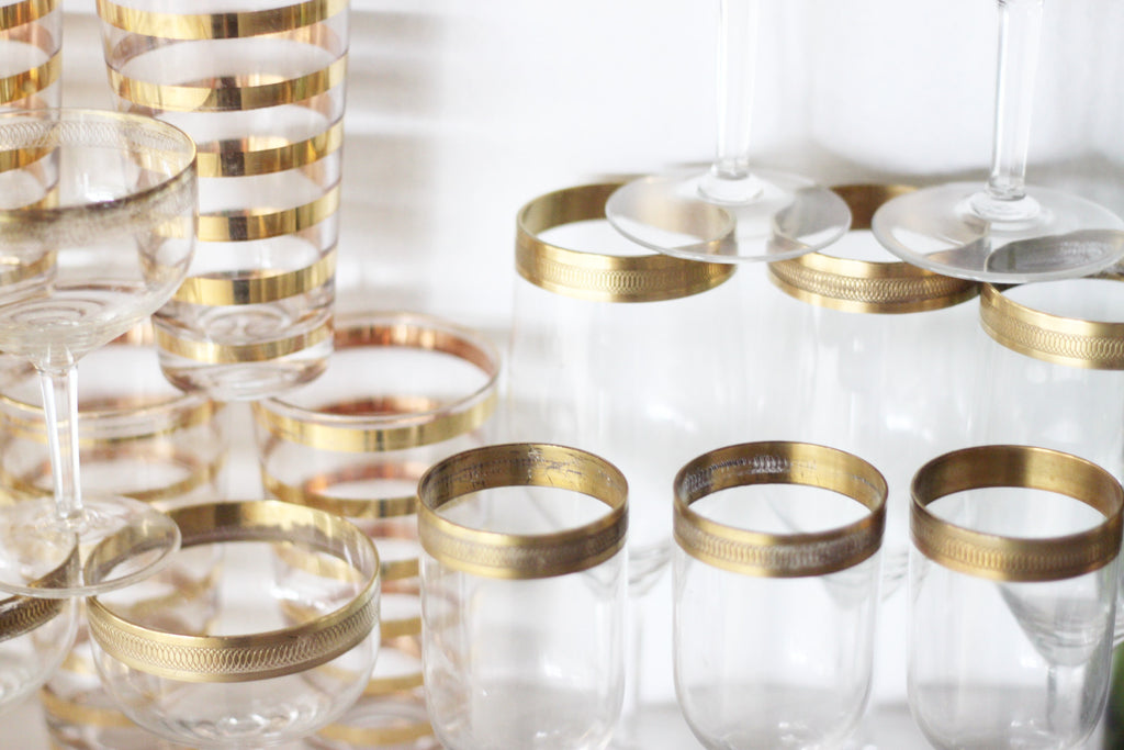 Stunning gold trim vintage glassware