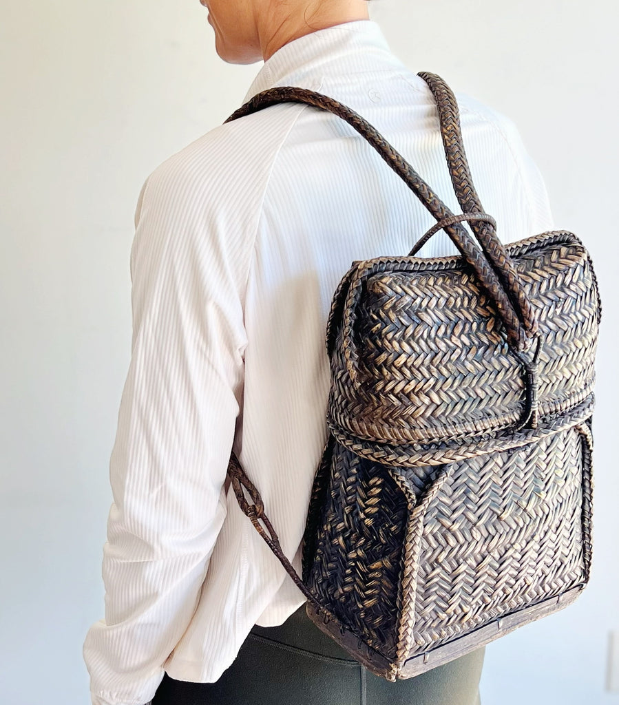 Vintage Woven Wicker Backpack Basket