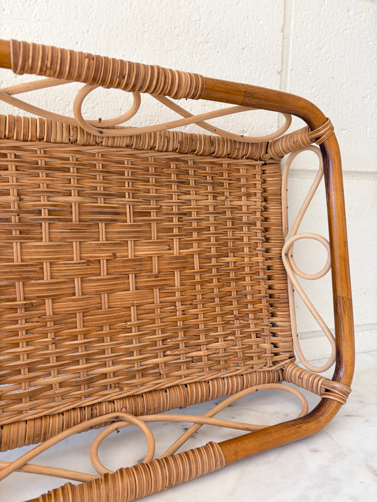 Vintage Bamboo Handwoven Rattan Basket Serving Tray