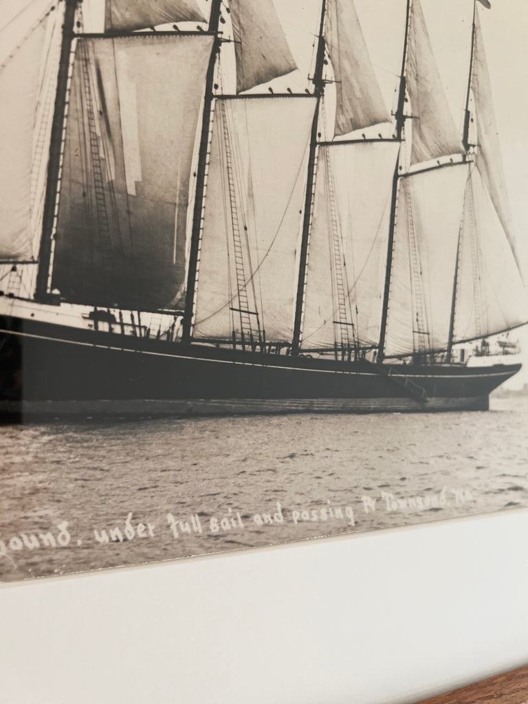 Framed Original Vintage Nautical Print Schooner