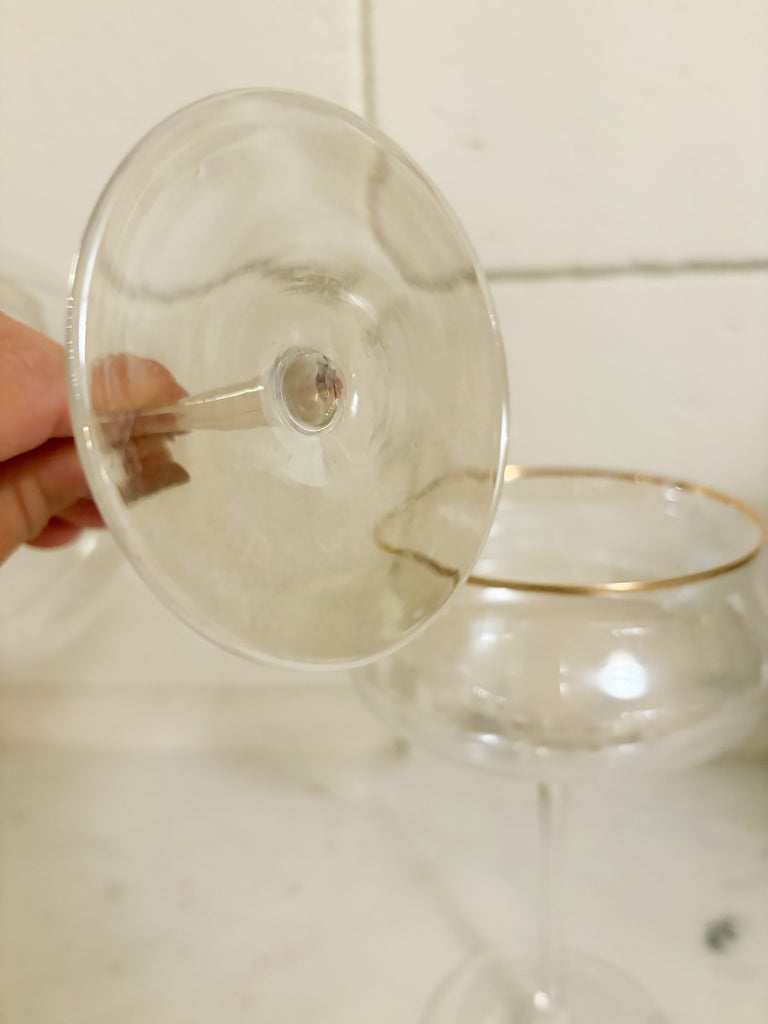 Vintage Inspired Fluted Coupe Gold Rim Glassware Set of 2