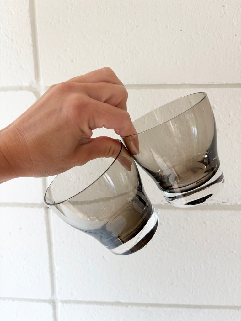 Vintage Libbey Gray Smoke Tumbler Glassware Set of 2