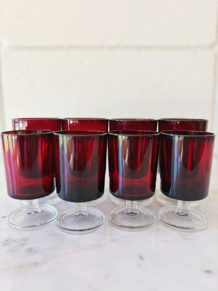 Vintage French Luminarc Cavalier Stemware Ruby Red Glassware Set of 8