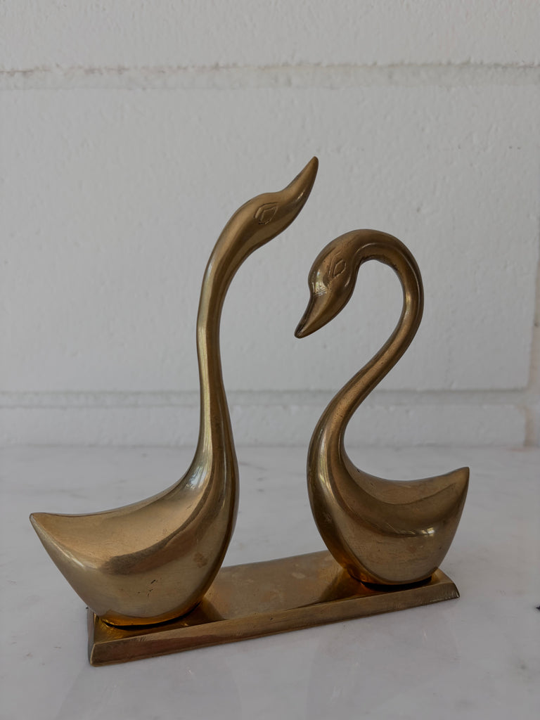 Vintage Brass Swan Mounted Pair
