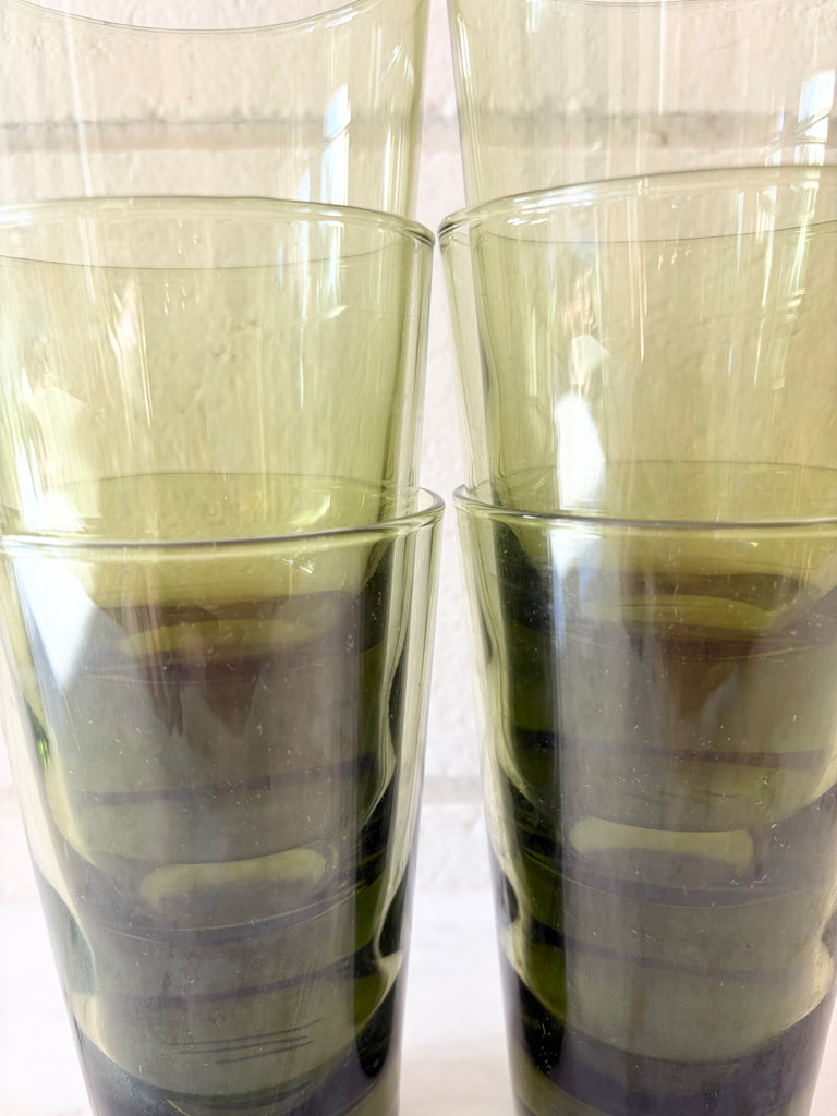 Vintage Libbey Emerald Green Highball Tumbler Glassware Set of 7