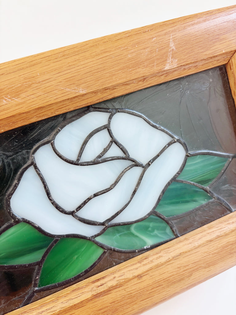Stained Glass White Rose Handcrafted Jewelry Box
