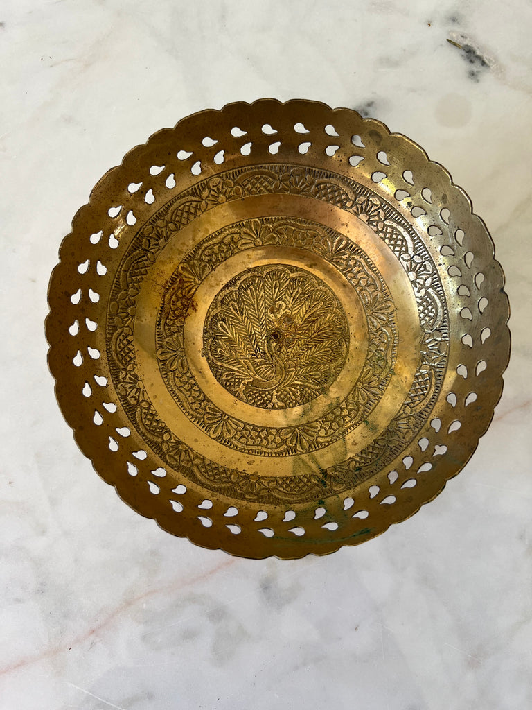 Ornate Peacock Decorative Brass Bowl