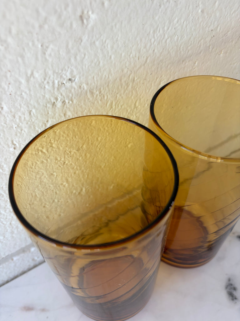 Libbey Amber Diamond Tumbler Optic Swirl Glassware Set