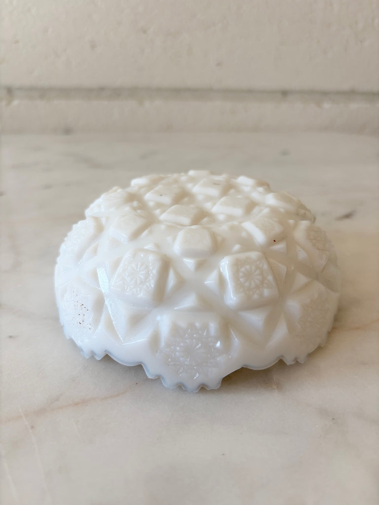 Vintage White Milk Glass Westmoreland Old Quilt Pattern Dish