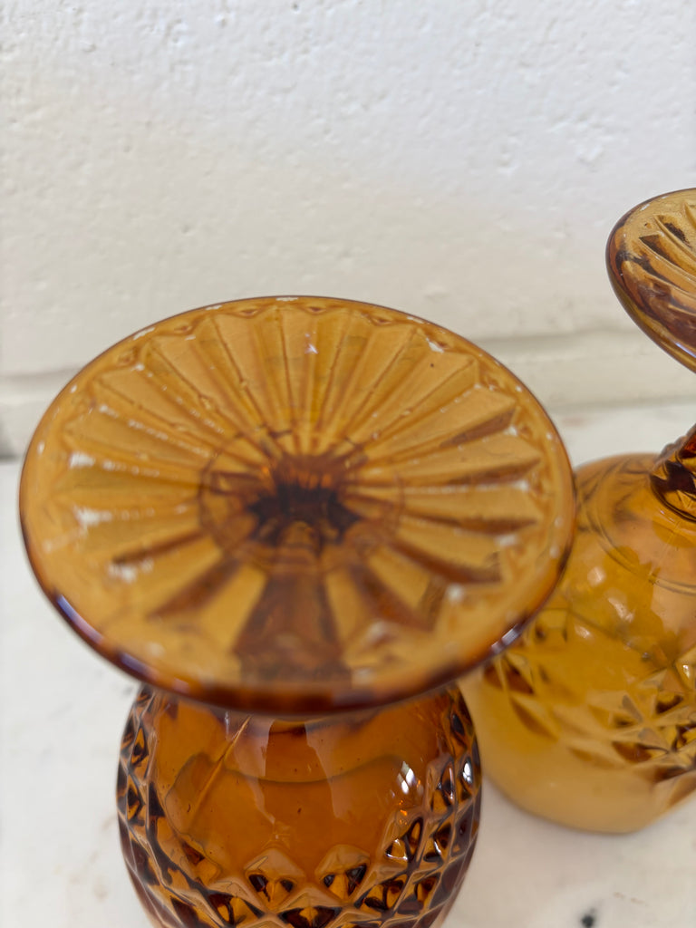 Vintage Diamond Point Goblet Glassware Set Amber