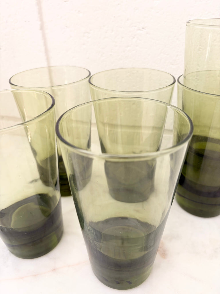 Vintage Libbey Emerald Green Highball Tumbler Glassware Set of 7