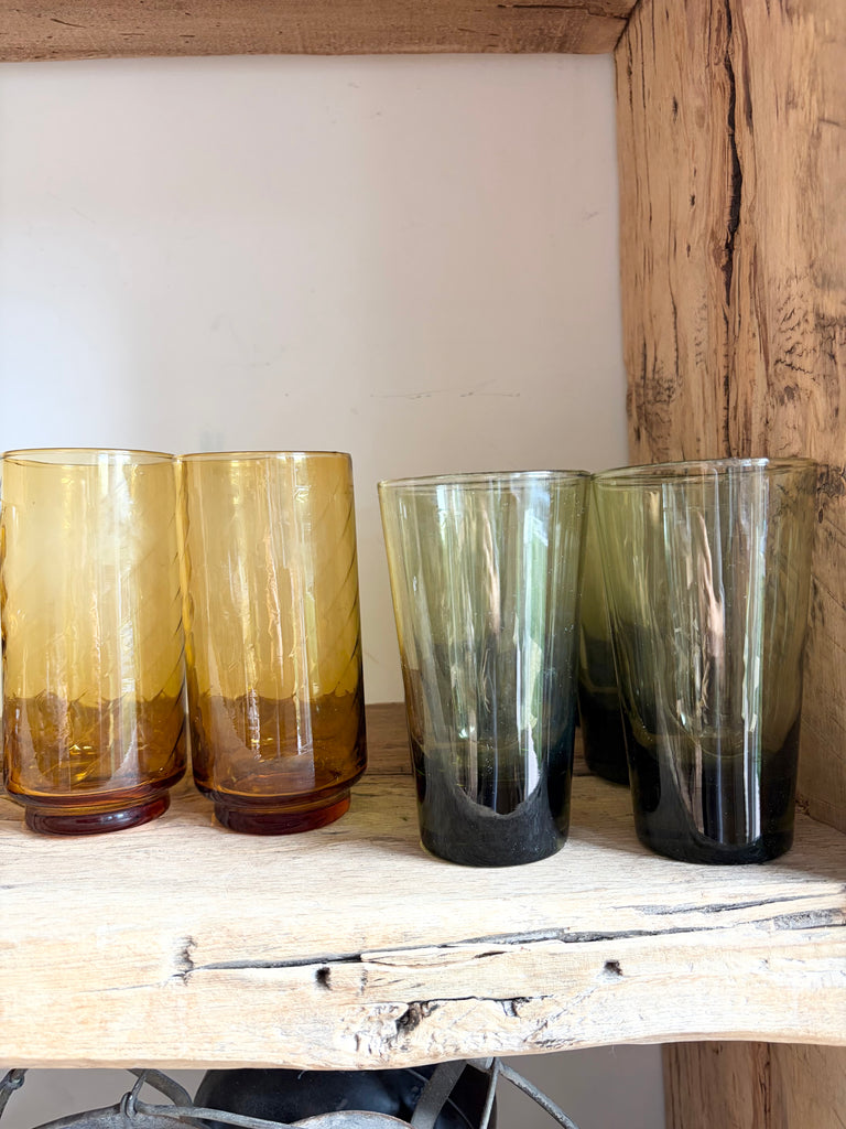 Vintage Libbey Emerald Green Highball Tumbler Glassware Set of 7