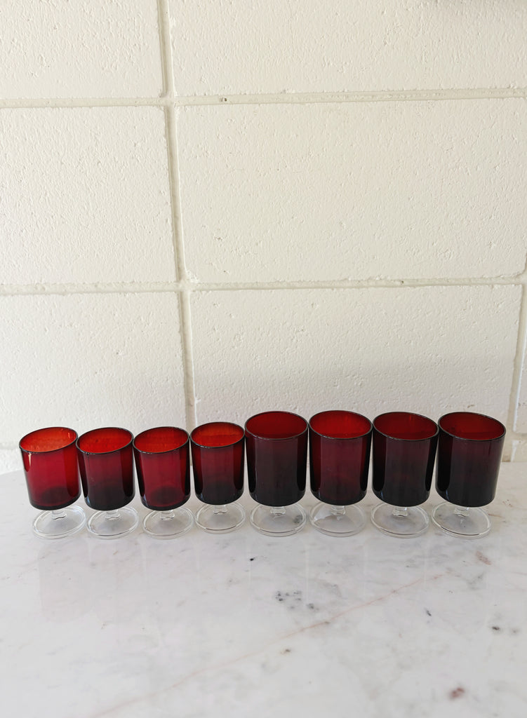 Vintage French Luminarc Cavalier Stemware Ruby Red Glassware Set of 8