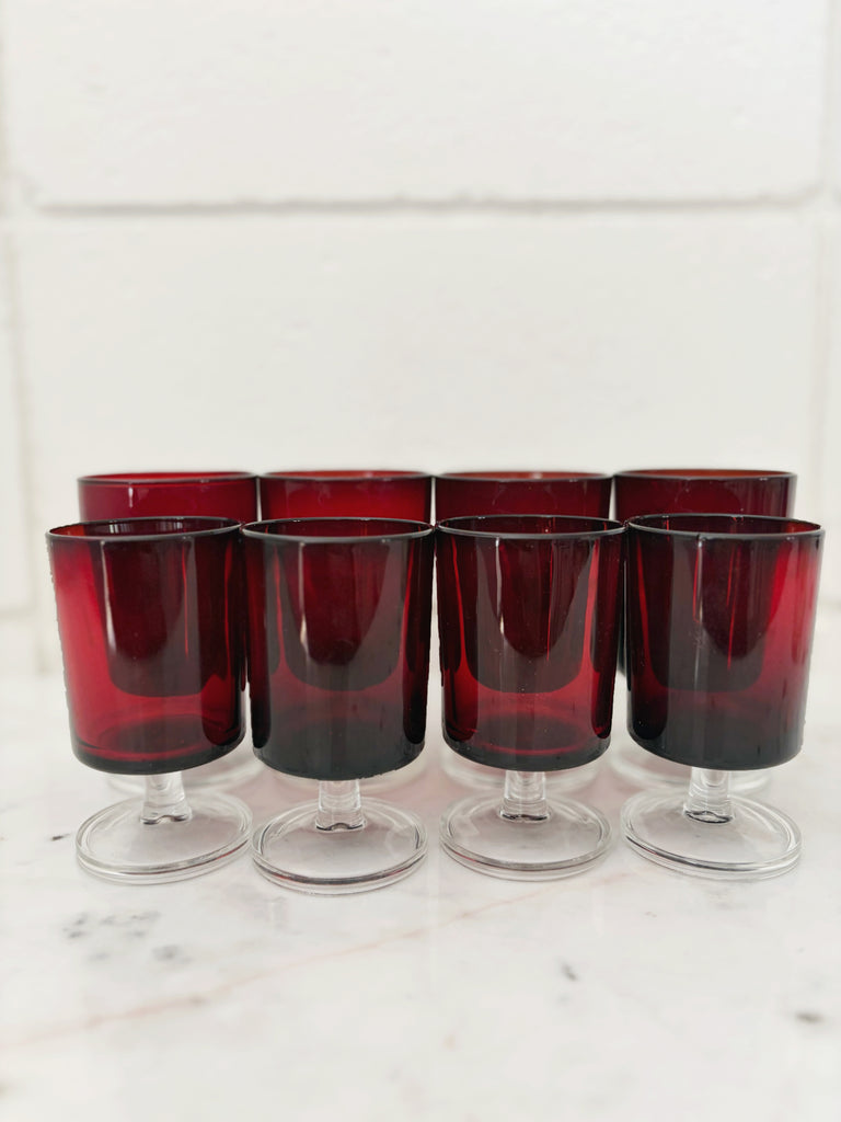 Vintage French Luminarc Cavalier Stemware Ruby Red Glassware Set of 8