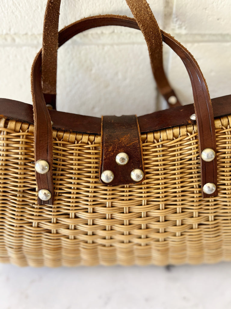 Studded woven purse with buckle