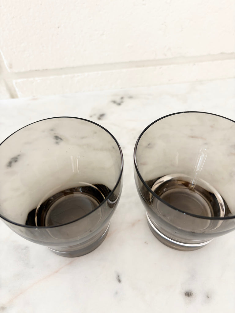 Vintage Libbey Gray Smoke Tumbler Glassware Set of 2