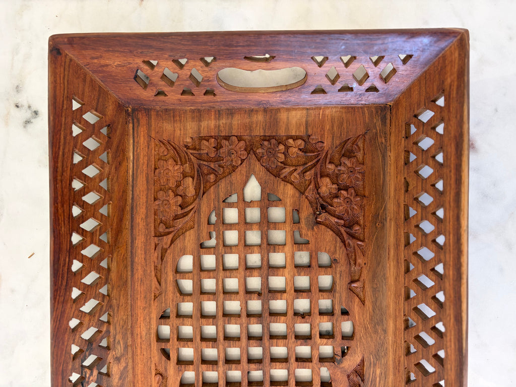Hand Carved Wooden Cutwork Serving Tray