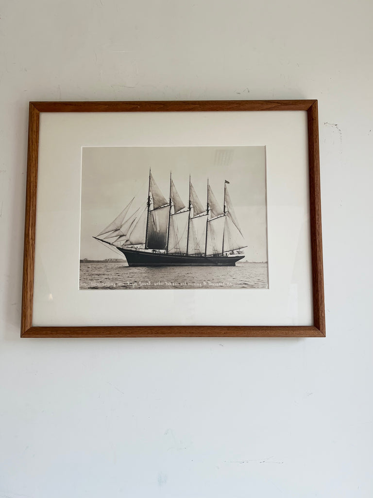 Framed Original Vintage Nautical Print Schooner