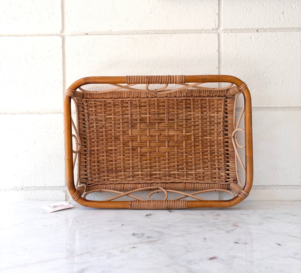 Vintage Bamboo Handwoven Rattan Basket Serving Tray