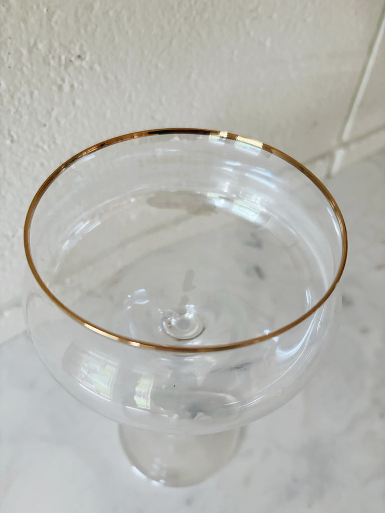 Vintage Inspired Fluted Coupe Gold Rim Glassware Set of 2