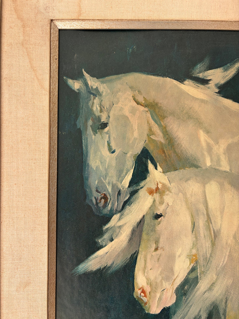 Framed Ricardo Arenys Horses Lithograph “Horses Against Blue Background” Wall Art