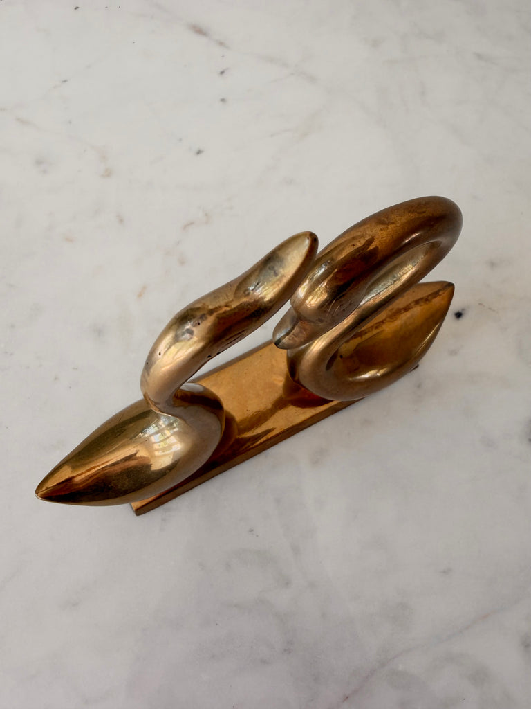 Vintage Brass Swan Mounted Pair