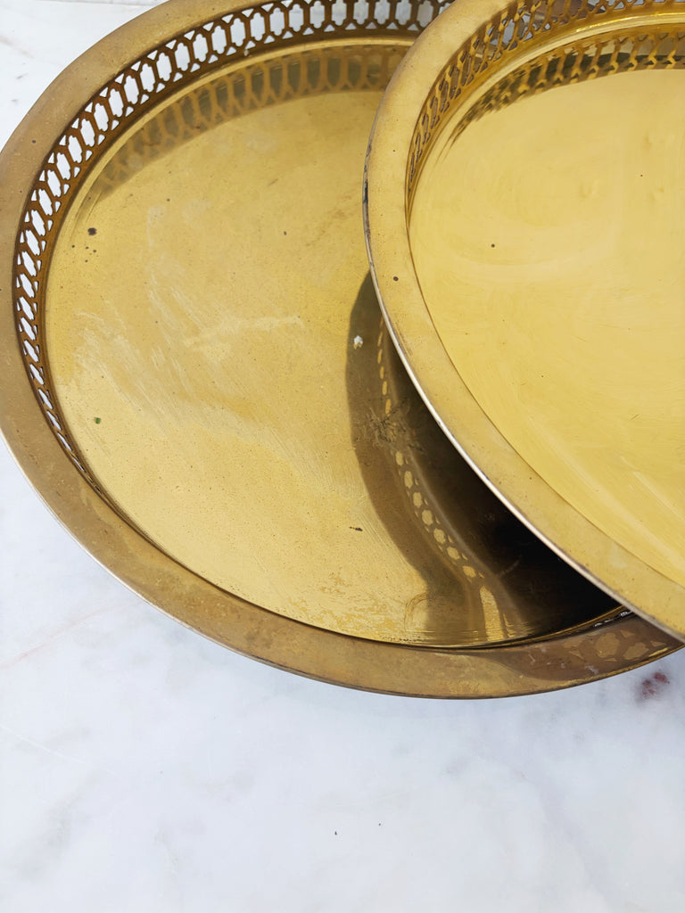 Vintage Brass Round Tray Set of 2