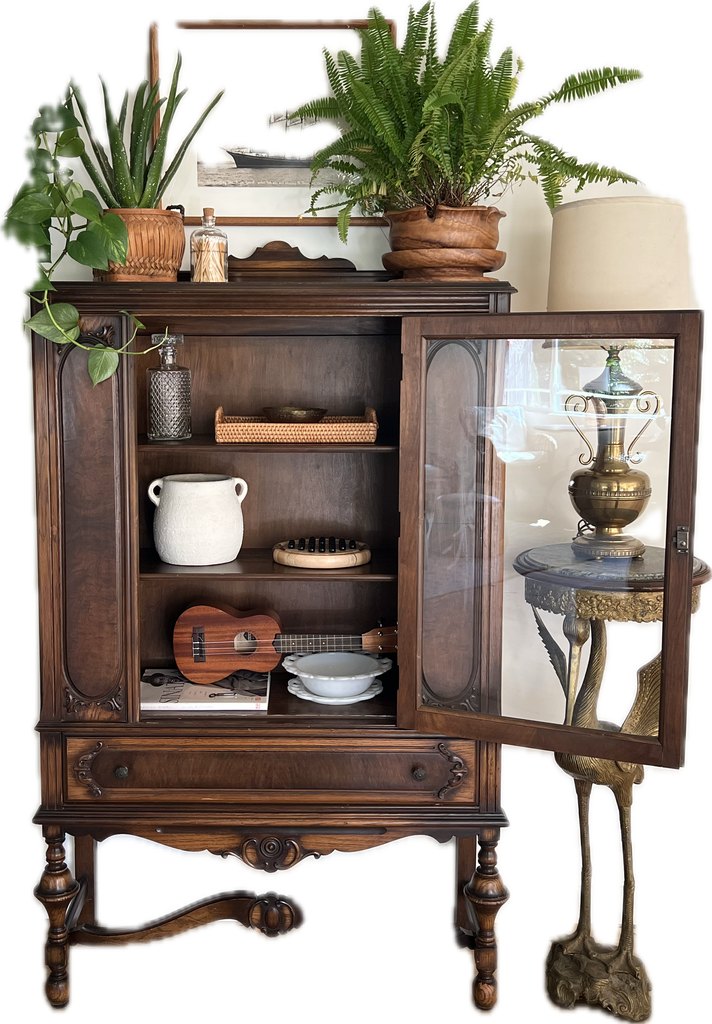 Antique Curio Display Armoire Cabinet