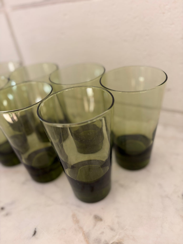 Vintage Libbey Emerald Green Highball Tumbler Glassware Set of 7