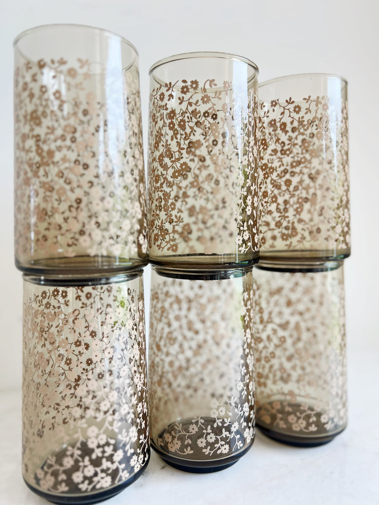 Vintage Floral Tumbler Glassware Set of 6