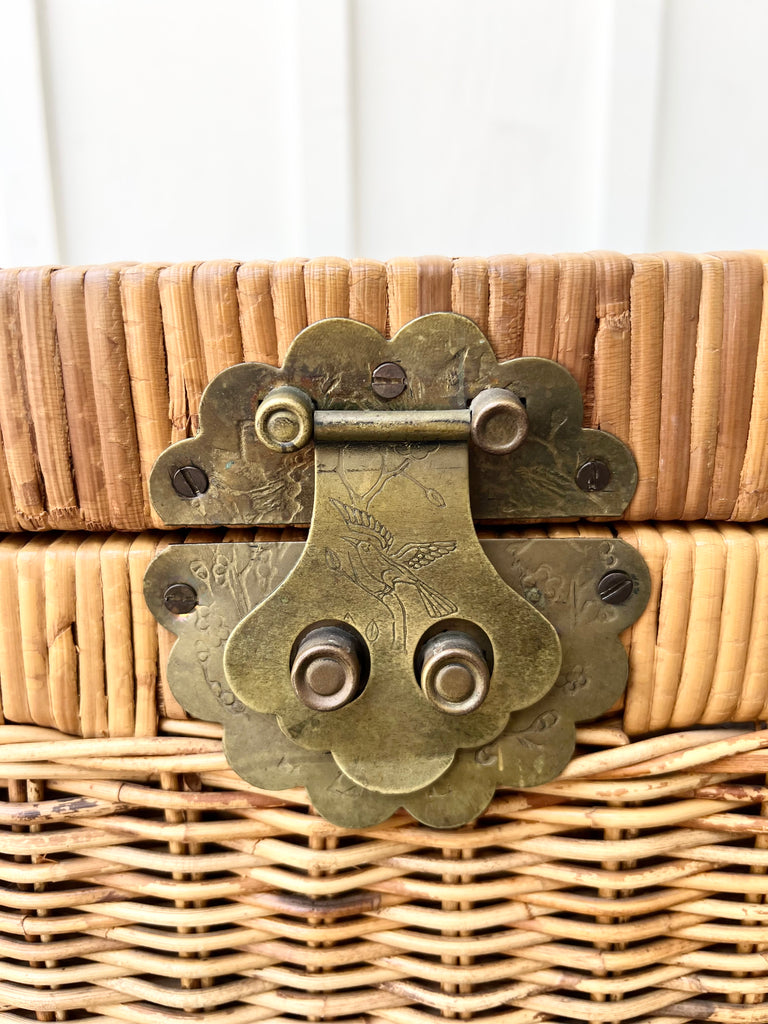 Wicker Trunk Chest with Etched Brass Hardware