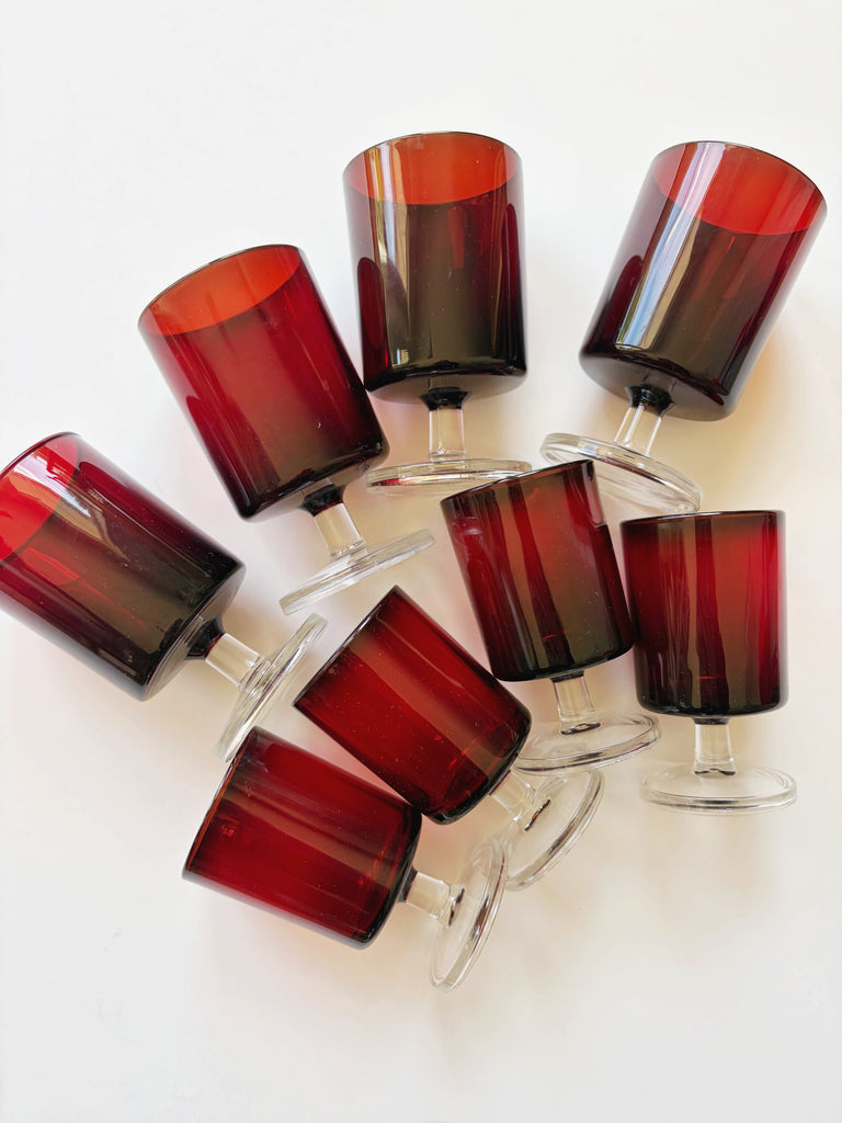 Vintage French Luminarc Cavalier Stemware Ruby Red Glassware Set of 8