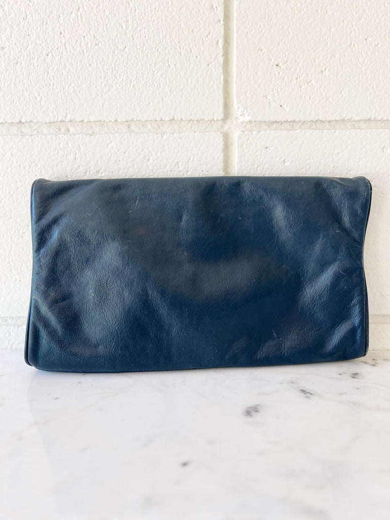 Navy Leather Clutch