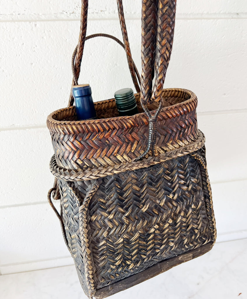 Vintage Woven Wicker Backpack Basket