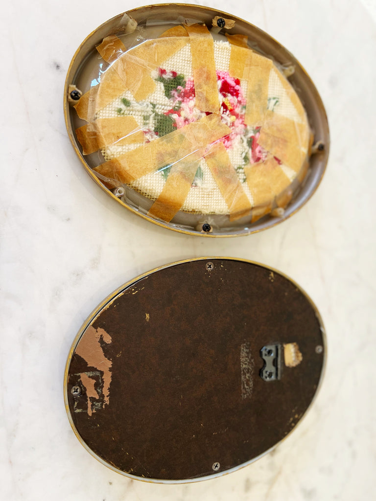 Framed Petite Needlepoint Floral Fabric Art Set