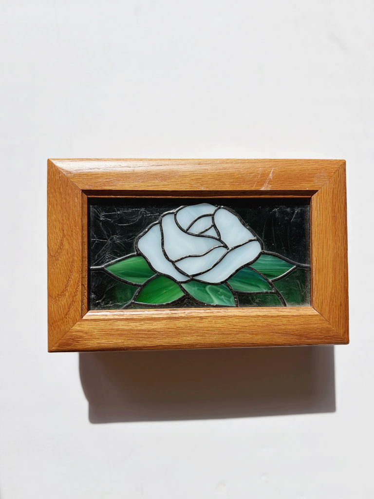 Stained Glass White Rose Handcrafted Jewelry Box