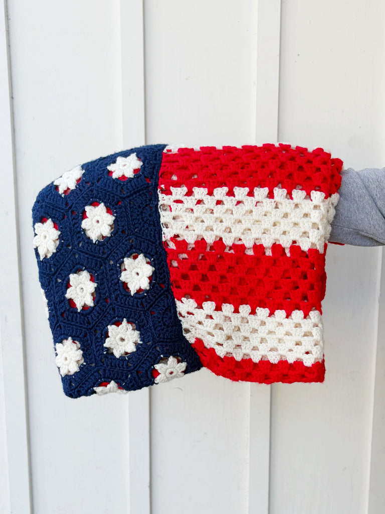 Handmade Patriotic American Flag Crochet Blanket
