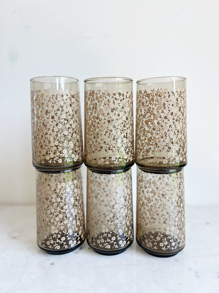 Vintage Floral Tumbler Glassware Set of 6